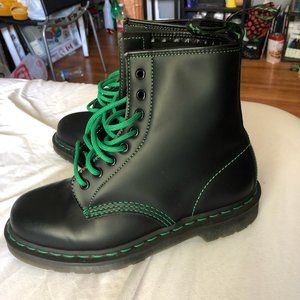 1460 Dr. Martens~Black with Green Lacing, Size 8